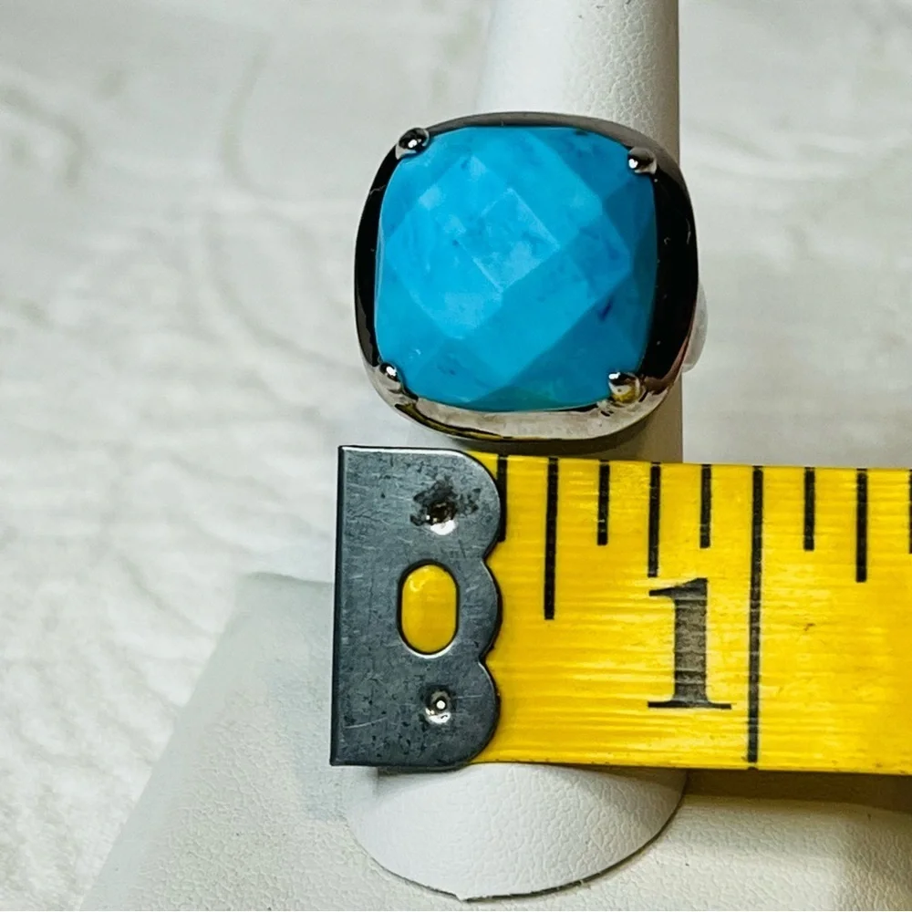 Sterling Silver Faceted Blue Turquoise Statement Ring